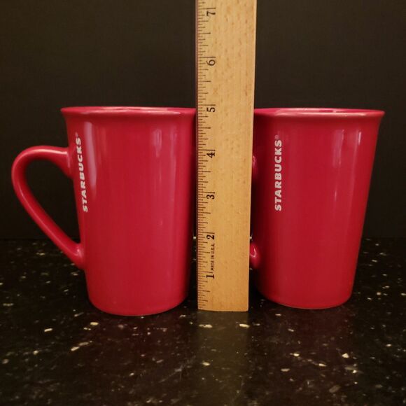 STARBUCKS Red Ceramic 11 oz Tall Mugs Christmas Valentines Discontinued Set 2 - Picture 10 of 10